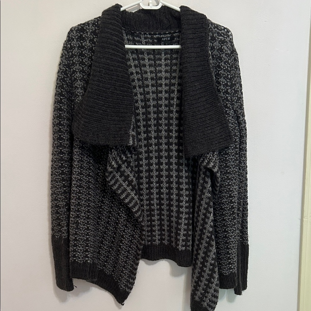 Grey Black Open Knit Cardigan Sweater Small Apt 9